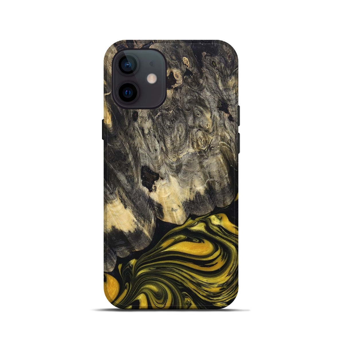 iPhone 12 mini Wood+Resin Live Edge Phone Case - Christine (Black & Wh -  Carved